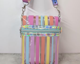 clear pastel striped stadium crossbody bag,