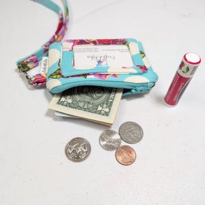 Tula Pink Blue Painted Roses ID Lanyard Wallet: Fabric Card Holder