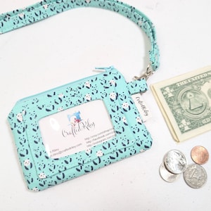 Pandas on Turquoise ID Lanyard Wallet: Fabric ID Holder