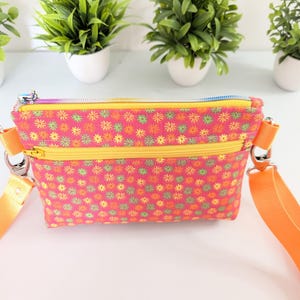 Orange Floral Double Zip Crossbody Bag
