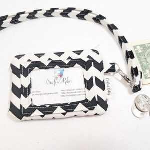 Chevron ID Lanyard Wallet: Black and White Fabric ID Holder