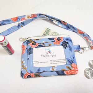 Blue Floral Rifle Paper Co. Fabric ID Lanyard Wallet