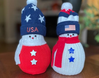 Sock Snowman - America! U.S.A. Sock Snowmen- July 4th - Patriotic - Red White and Blue