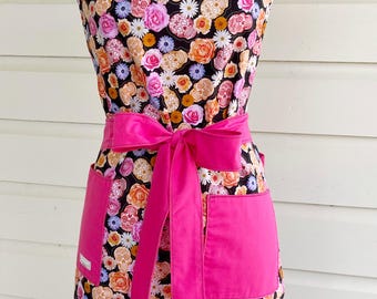 Floral Sugar Skull Apron, Day of the Dead Kitchen Apron