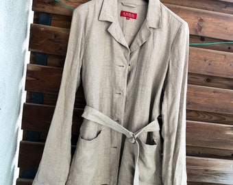 100% Linen / flax grey vintage relaxed minimalist button down jacket / coat S-M