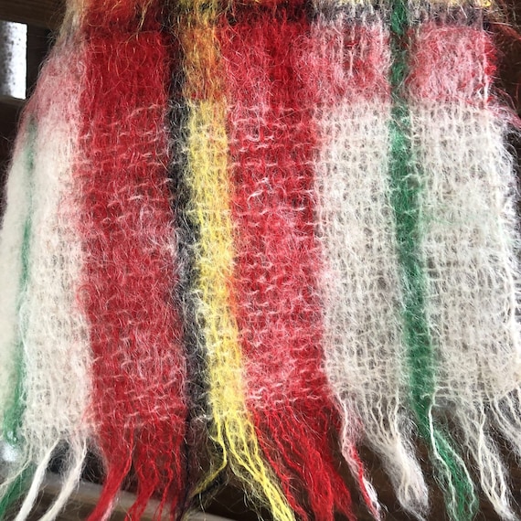 100% mohair wool handwoven plaid vintage scarf
