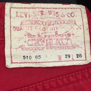 Levis 510 high waist red button fly jeans labelled W29 L28, see actual measurements image 2