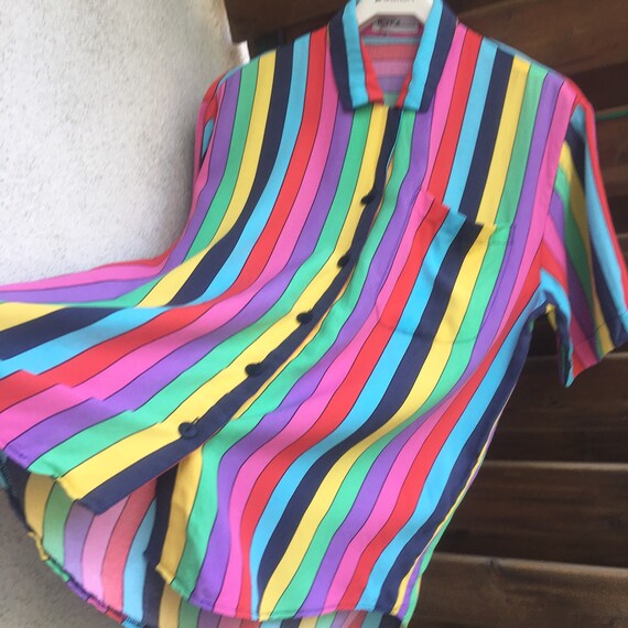 Kurt Kellermann rainbow multicolored striped vintage button down shirt / blouse M-XL View 4