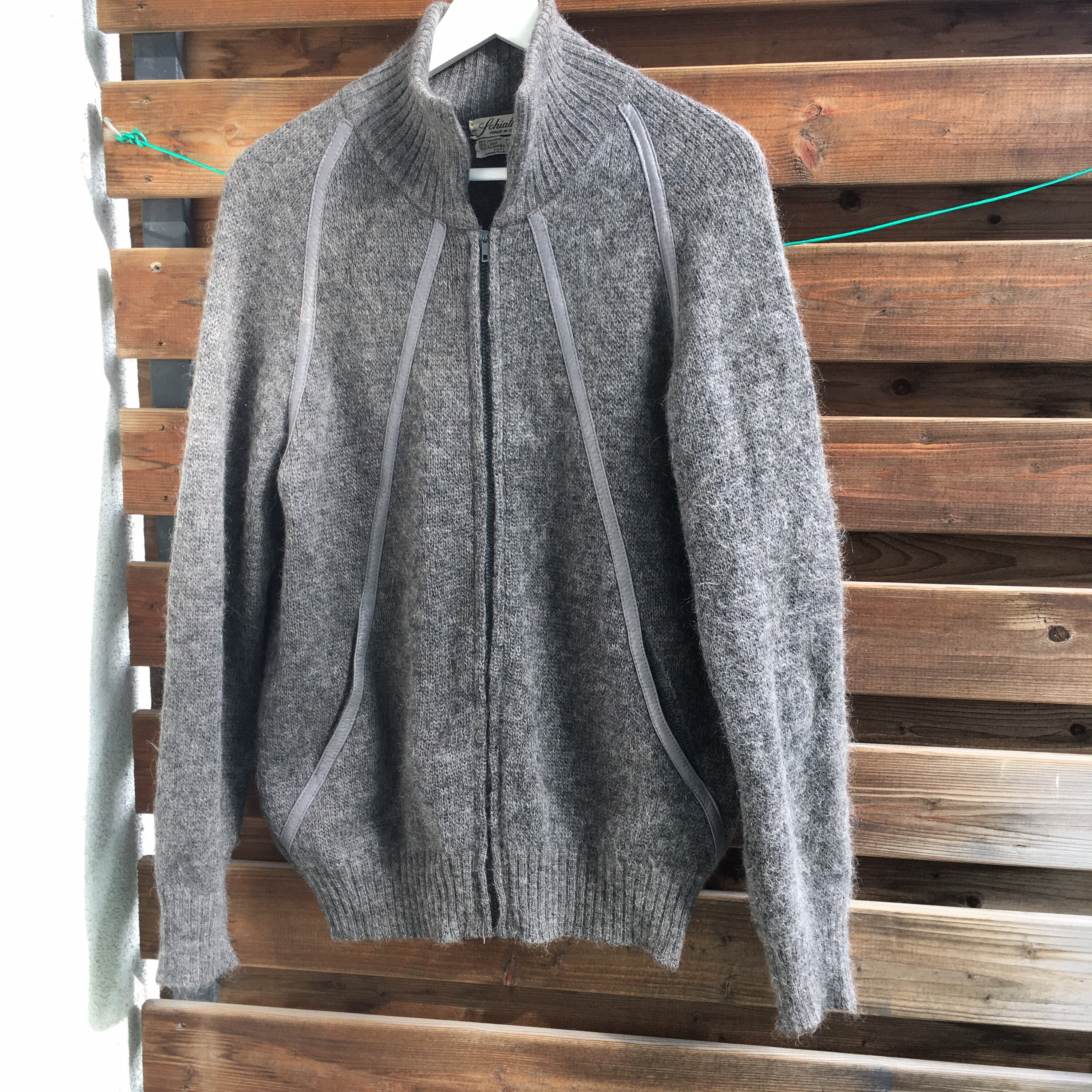 Italian Vintage 70s Schiatti Mohair Wool Sweater: Leather Trim