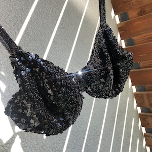La Perla black sequinned vintage bra label size 2, US 34/M, D75, F85