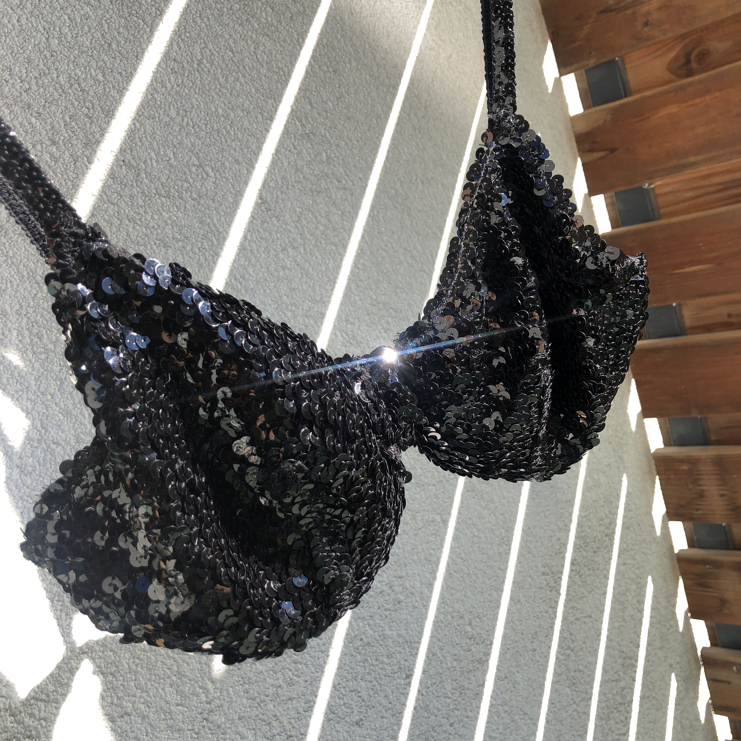 La Perla black sequinned vintage bra label size 2, US 34/M, D75, F85