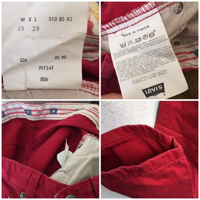 Levis 510 high waist red button fly jeans labelled W29 L28, see actual measurements image 8