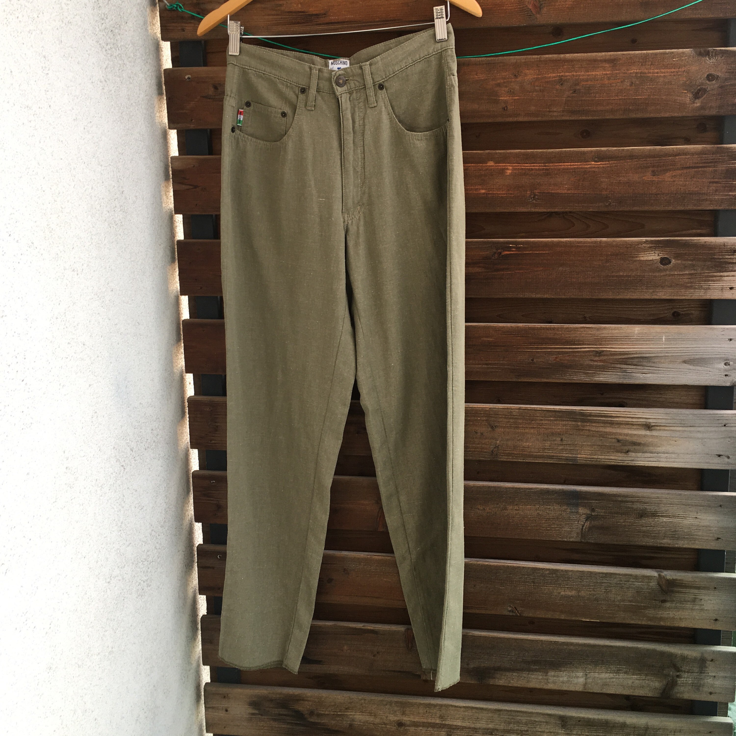 Moschino Jeans Linen Cotton Khaki High Waist Vintage