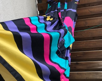 1970s Fenno Sport Finnish vintage multicolored graphic striped dress with pockets M