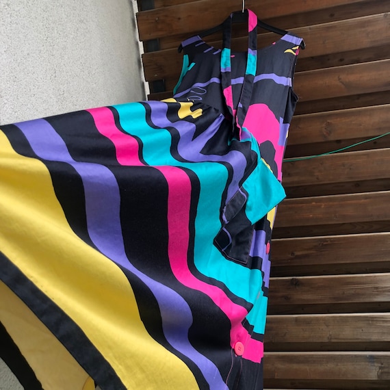 1970s Fenno Sport Finnish vintage multicolored graphic striped dress with pockets M