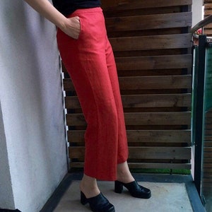 ヴィンテージ タルボット シルク リネン ハイウエスト トラウザーズ：オレンジレッド サマーパンツ S-M