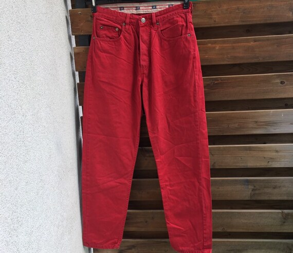 Levis 510 high waist red button fly jeans labelle… - image 3