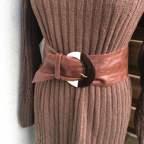 Arden B Genuine Leather Brown Vintage Belt With Round Buckle 