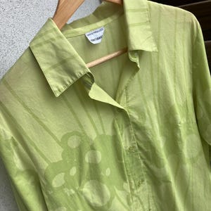 Marimekko Mika Piirainen Puro by Katsuji Wakisaka green vintage printed cotton shirt L