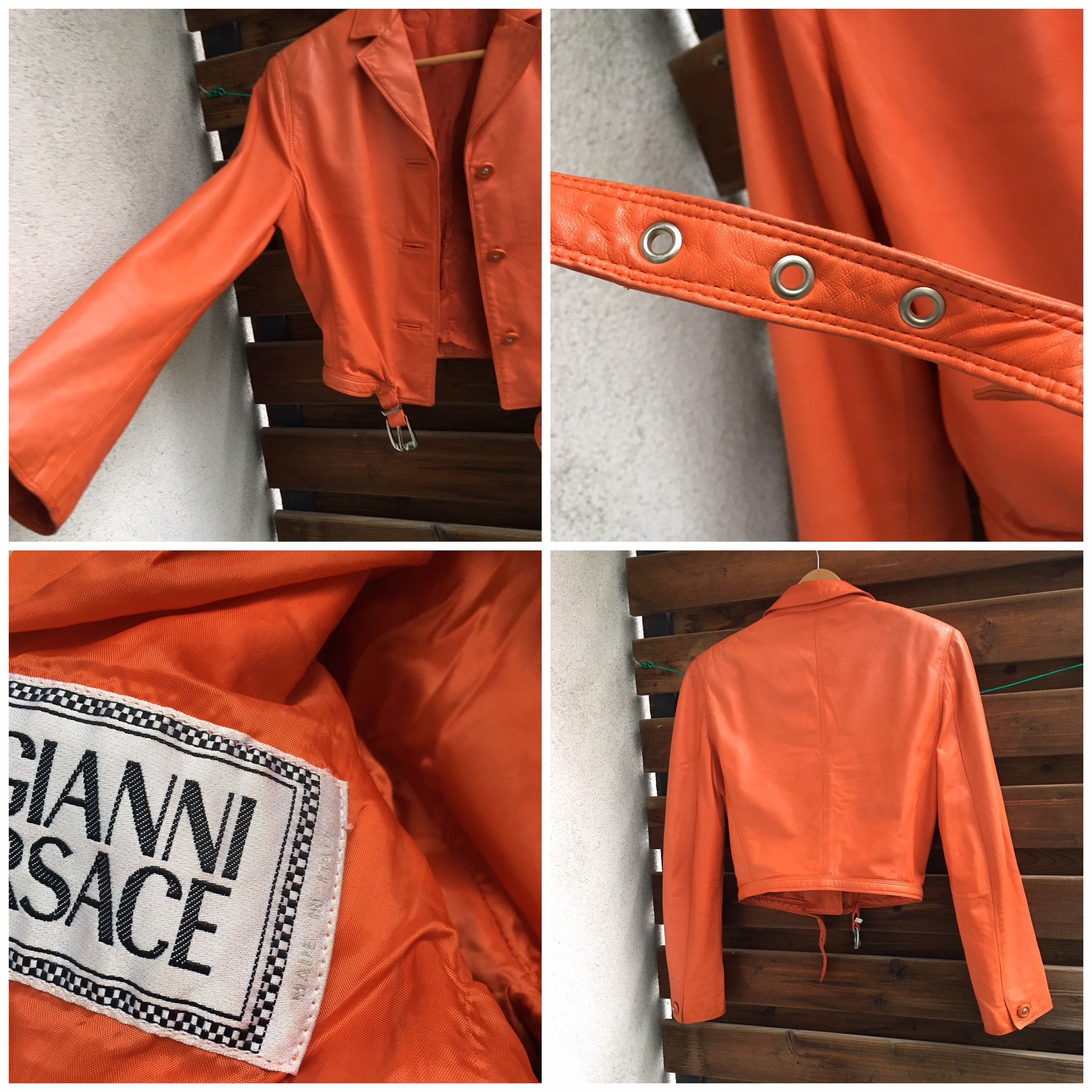 Gianni Versace Orange Genuine Leather Vintage Cropped Jacket S-M