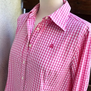 Camicia Brooks Brothers in cotone a quadri rosa anni &#39;70 con bottoni M-L