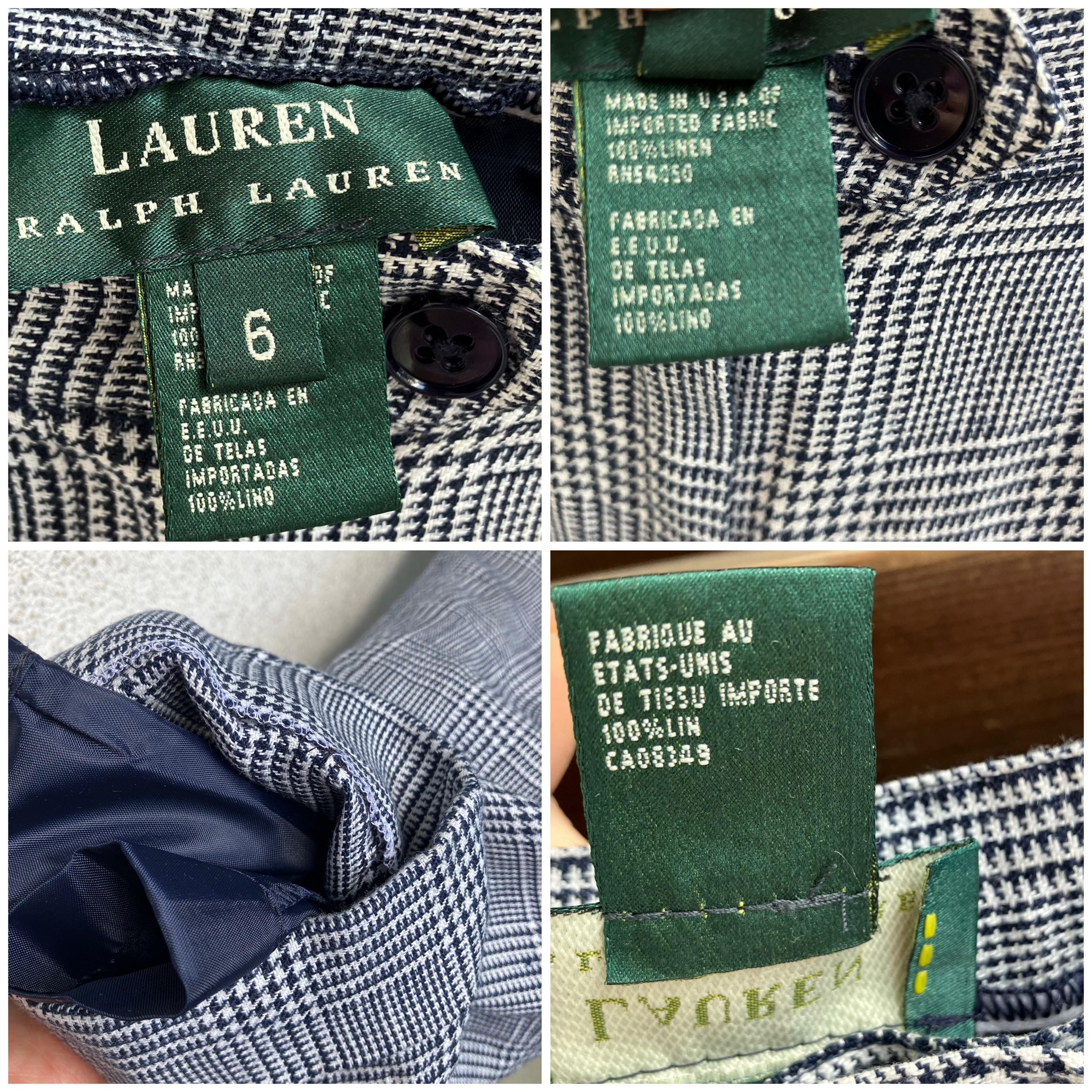 Ralph Lauren Linen Checked High Waist Vintage Trousers, Pants S