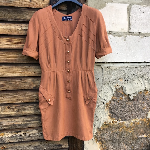 Thierry Mugler 90s Vintage Brown Button Down Dress With Pockets M