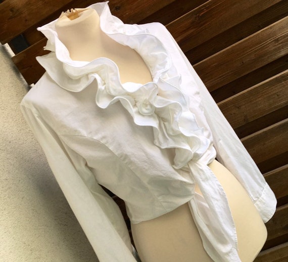 Kenzo Jungle vintage white ruffled tie front shirt