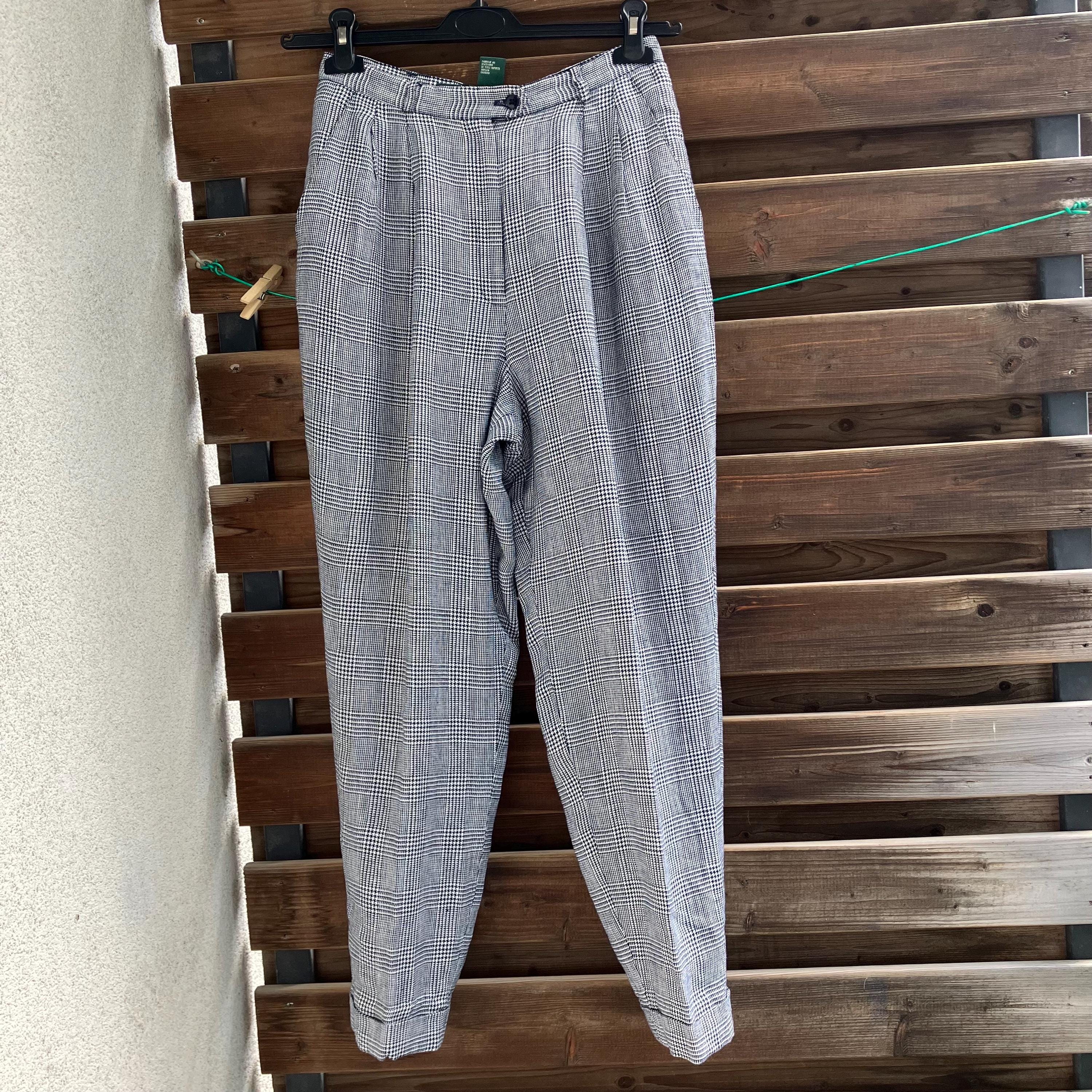 Ralph Lauren Linen Checked High Waist Vintage Trousers, Pants S