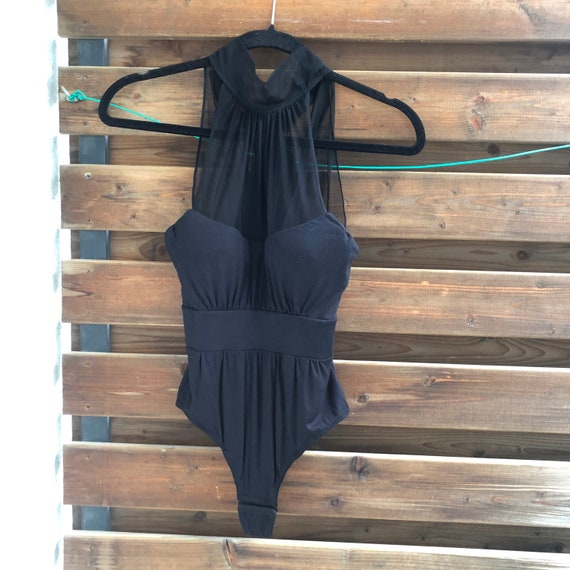 La Perla black vintage bodysuit with mesh tie col… - image 4