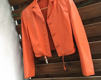 Gianni Versace orange genuine leather vintage cropped jacket S-M
