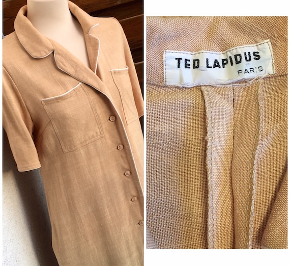 Ted Lapidus Paris linen beige button down shirt d… - image 1