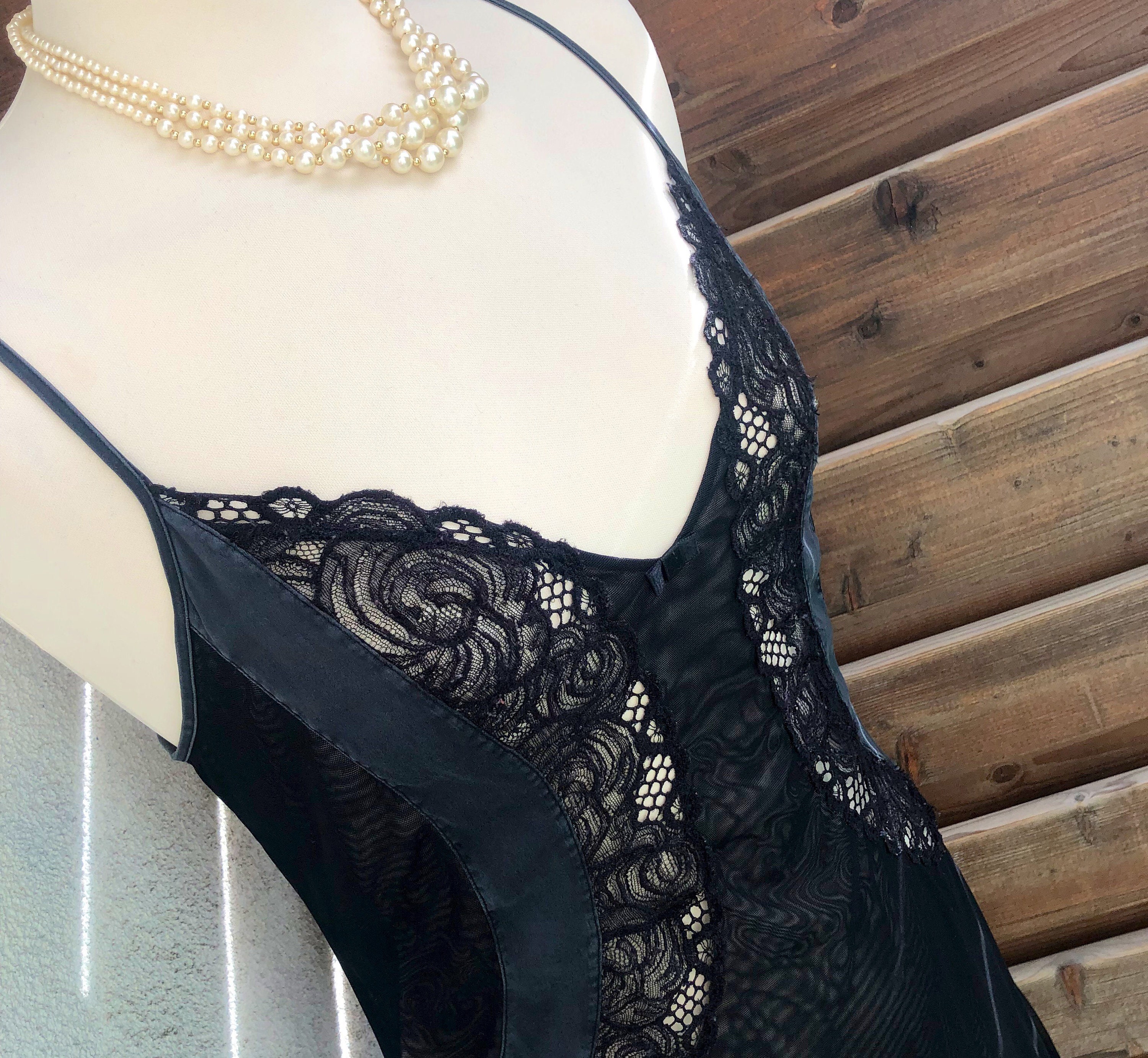 La Perla black vintage silk blend lace slip dress size IT 2