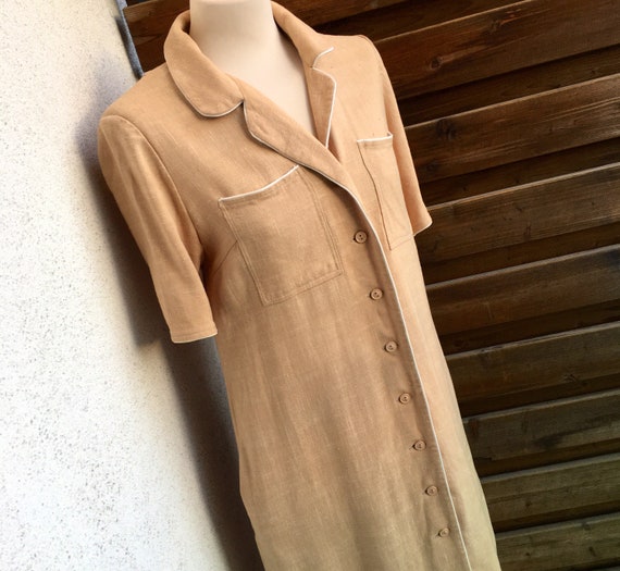 Ted Lapidus Paris linen beige button down shirt d… - image 2