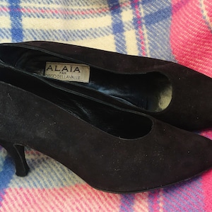 Azzedine Alaia par Diego Dellavalle 本物のスエードレザー ブラック パンプス/ヒール/シューズ サイズ 37.5