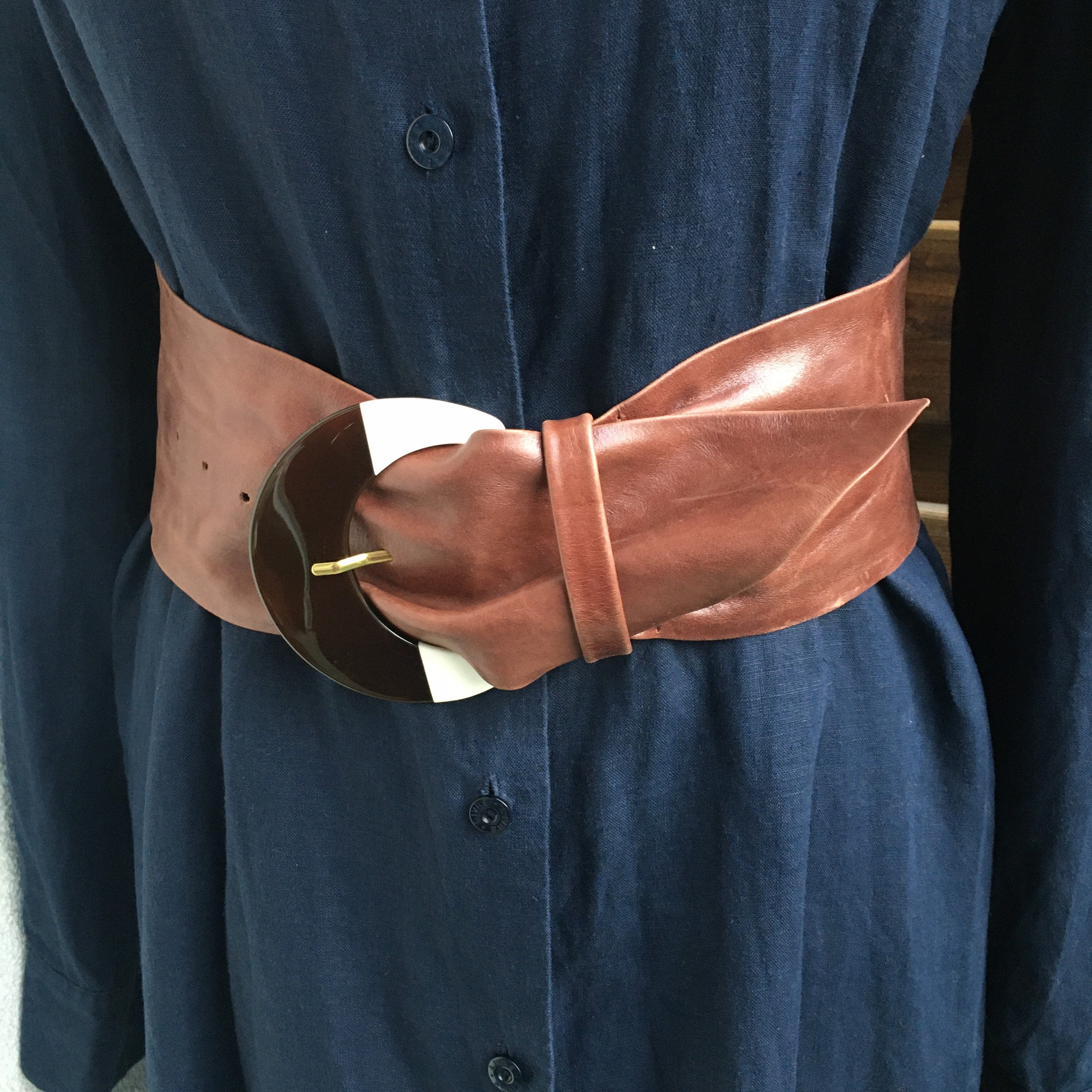 Arden B Genuine Leather Brown Vintage Belt With Round Buckle  display picture 1