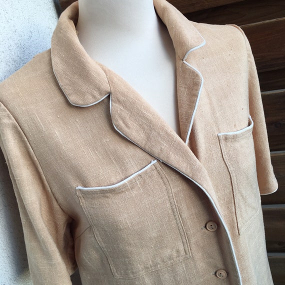 Ted Lapidus Paris linen beige button down shirt d… - image 4