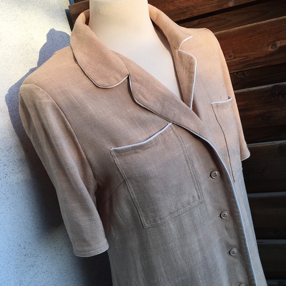 Ted Lapidus Paris linen beige button down shirt d… - image 3