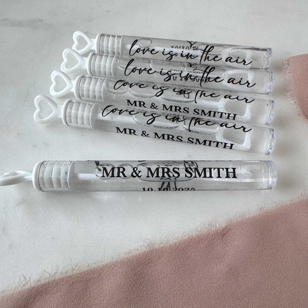 Love Is In The Air Wedding Bubbles | Personalised Ceremony Send-Off Favours | Modern Romantic Guest Gifts
