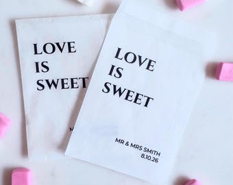 Love Is Sweet Wedding Favours | Personalised Sweet Bags | Elegant Romantic Guest Gifts