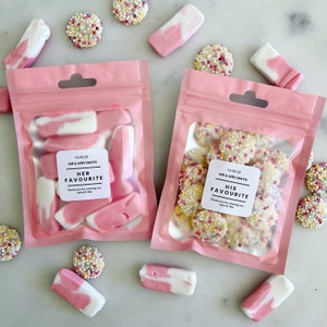 Personalised Wedding Sweet Favours: His & Her Pink Treat Bags