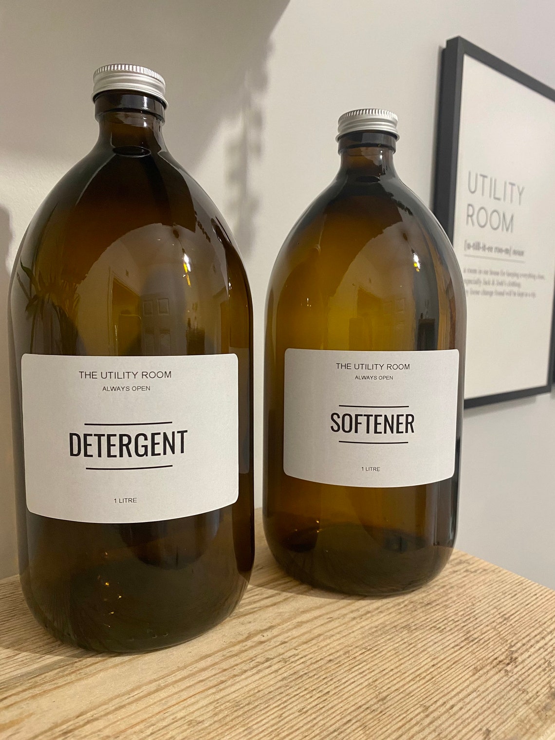 Personalised Laundry Bottles // Amber Glass 1L Reusable Bottle Etsy