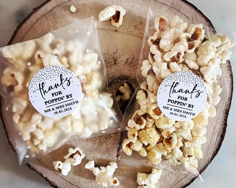 Fill your own Popcorn Favours // Wedding Favours // Thanks for Poppin&#39; by // Gold Foiled Stickers