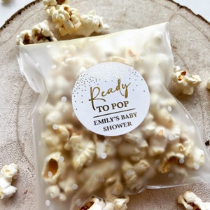 Fill your own Popcorn Favours // Baby Shower Favours // Ready to Pop // Gold Foiled Stickers