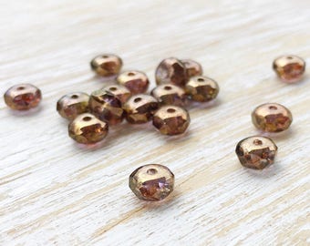 10pc Champagne Bronze Gold Luster Glass Beads, Faceted Rondelle Fire Polished Czech Glass Beads 7mm x 5mm, Glass Rondelle Bead (CZ75002)