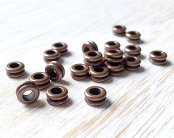 Rustic Bronze Yo Yo Spacer Bead 6mm / 10pc, Copper Toned Metal Spacer, Round Antique Copper Spacer, Greek Spacer, Bronze Spacer Bead (MK003)