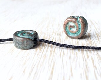 Patina Spiral Bead 14mm / 2pc, Greek Casting Bead, Swirl Bead, Blue Green Focal Bead, Antique Copper Swirl Bead, Copper Patina Swirl (MK007)