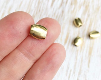 Rustic 24k Gold Focal Bead 9mm x 7mm / 4pc, Antique Gold Beads, Small Oval Gold Bead, Gold Plated Beads, Earthy Greek Casting Bead (MK039)