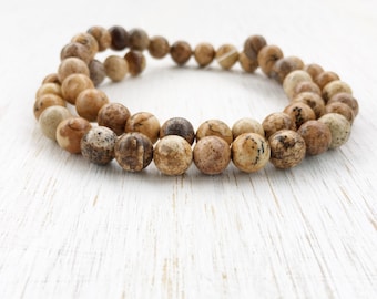 8mm Picture Jasper Beads / 16" Strand, Round Jasper Beads, Smooth Picture Jasper Beads, 8mm Jasper Beads, Earthy Gemstone Beads (G1041)