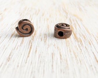 Bronze Spiral Bead 10mm / 2 pc, Rustic Copper Bronze Swirl Bead, Rustic Greek Bead, Focal Bead, Snail Shell Bead, Metal Wave Beads (MK048)